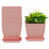Set of 5 Plastic Round Flower Pots for Home Planters/Terrace, Garden/Suitable for Home Indoor & Outdoor/Gardening Pots for Plants/Plant pots for Balcony (Square, Baby Pink)