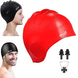 JD Fresh Swimming Cap with Ear Cover Silicone Made Waterproof Swimming Cap for Men & Women with Long Hair & Adults Color Red
