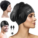 JD Fresh Swimming Cap with Ear Cover Silicone Made Waterproof Swimming Cap for Men & Women with Long Hair & Adults Color Black