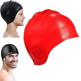 JD Fresh Swimming Cap for Men & Women for Long Hair & Adults with Ear Cover Protection Chlorine Resistant Head Cap, Waterproof Swimming caps for Kids (Red)