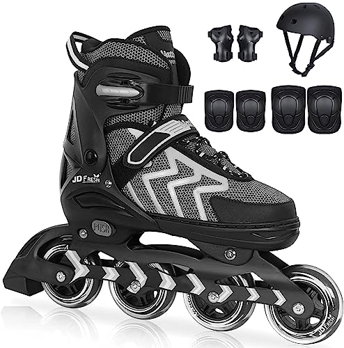JD Fresh 4 Wheel Inline Skates Skating Shoes for Boys and Girls Age 10 to 14 Years Liner Roller Skates for Kids with Skating Protection Kit Set