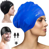 JD Fresh Swimming Cap with Ear Cover Silicone Made Waterproof Swimming Cap for Men & Women with Long Hair & Adults Color Blue
