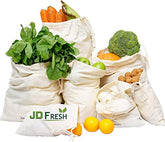 JD Fresh 100% Cotton Reusable Fridge Storage Bags for Vegetables and Fruits an other Multipurpose Eco Friendly Bags