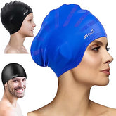 JD Fresh Long Lasting Silicone Made Waterproof Swimming Cap for Men & Women Long Hair & Adults with Ear Cover for Protection Color Blue