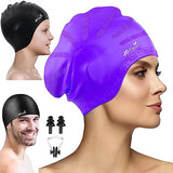 JD Fresh Swimming Cap with Ear Cover Silicone Made Waterproof Swimming Cap for Men & Women with Long Hair & Adults Color Purple