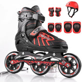 JD Fresh 3 Wheel Inline Skates Skating Shoes for Boys and Girls Age 10 to 14 Years Liner Roller Skates for Kids with Skating Protection Kit Set, Color red, Size Medium