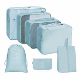 JD FRESH Nylon 7 Pieces Travel Organizer Pouch/Packing Cubes/Travel Essentials for Women Luggage/Space Saver Bags for Clothes/Toiletry Kit/Underwear/Makeup Kit/Travel Accessories(Light Blue)