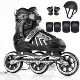 JD Fresh 3 Wheel Inline Skates Skating Shoes for Boys and Girls Age 6 to 10 Years Liner Roller Skates for Kids with Skating Protection Kit Set, Color Black, Size Medium