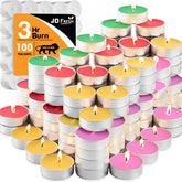 JD Fresh Tealight Candles Pack of 100 for Diwali/Smokeless & Dripless Candle/3-Hour Long Burning Time Each/Paraffin Wax Unscented Tealight Candles for Home/Wedding/Home Decor/Emergencies (Multicolor)