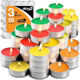 JD Fresh 50 Pieces Tealight Candles for Diwali/Smokeless & Dripless Candle/3-Hour Long Burning Time Each/Paraffin Wax Unscented Tealight Candles for Home/Wedding/Home Decor/Emergencies (Multicolor)