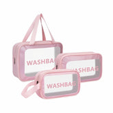 3 Pieces Transparent Makeup Organizer Pouches/Makeup Bag for Women/Cosmetic Pouch/Toiletry Kit Bag for Travel(Pink/Large-Medium-Small)