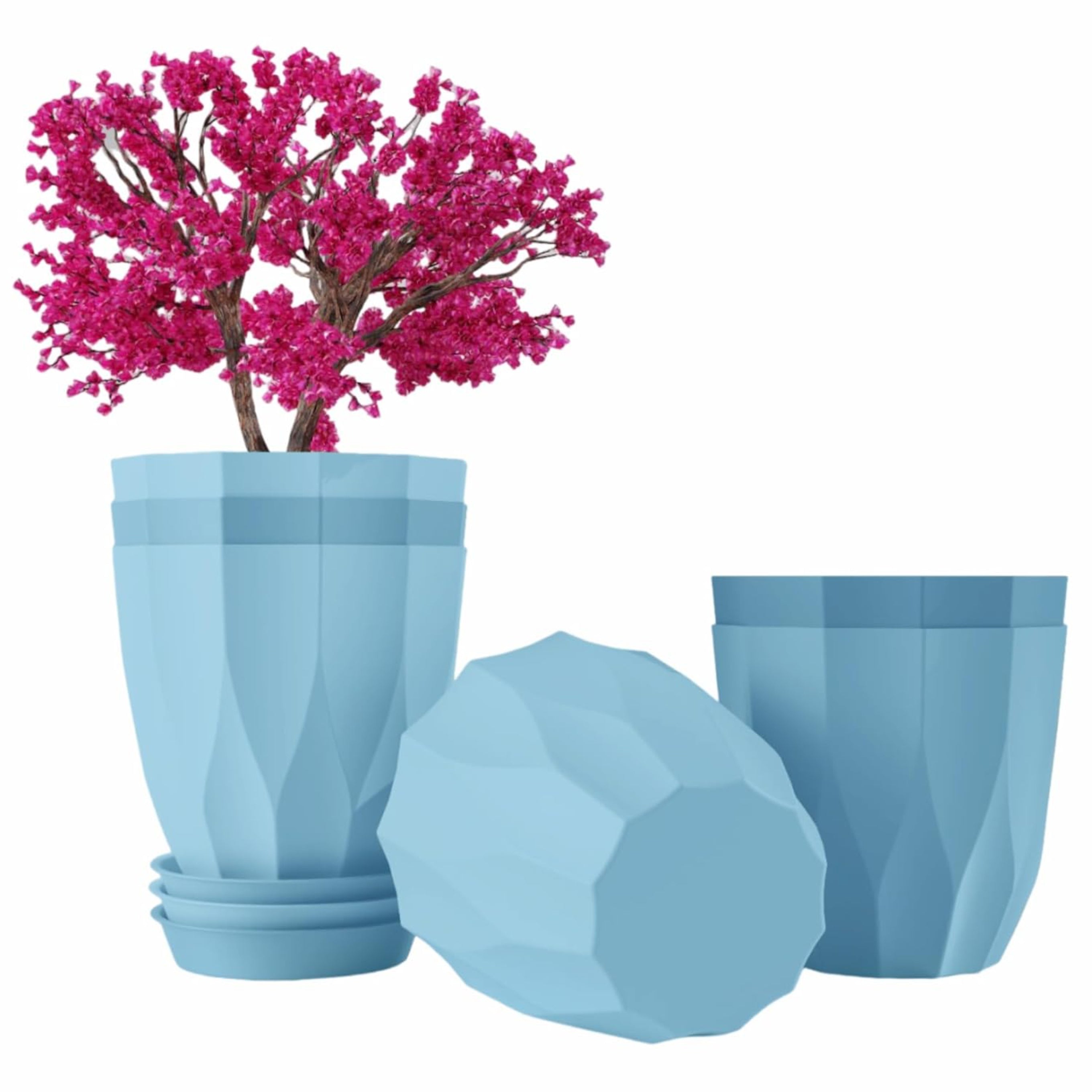 Set of 5 Plastic Round Flower Pots for Home Planters/Terrace, Garden/Suitable for Home Indoor & Outdoor/Gardening Pots for Plants/Plant pots for Balcony (ARO, Baby Pink)