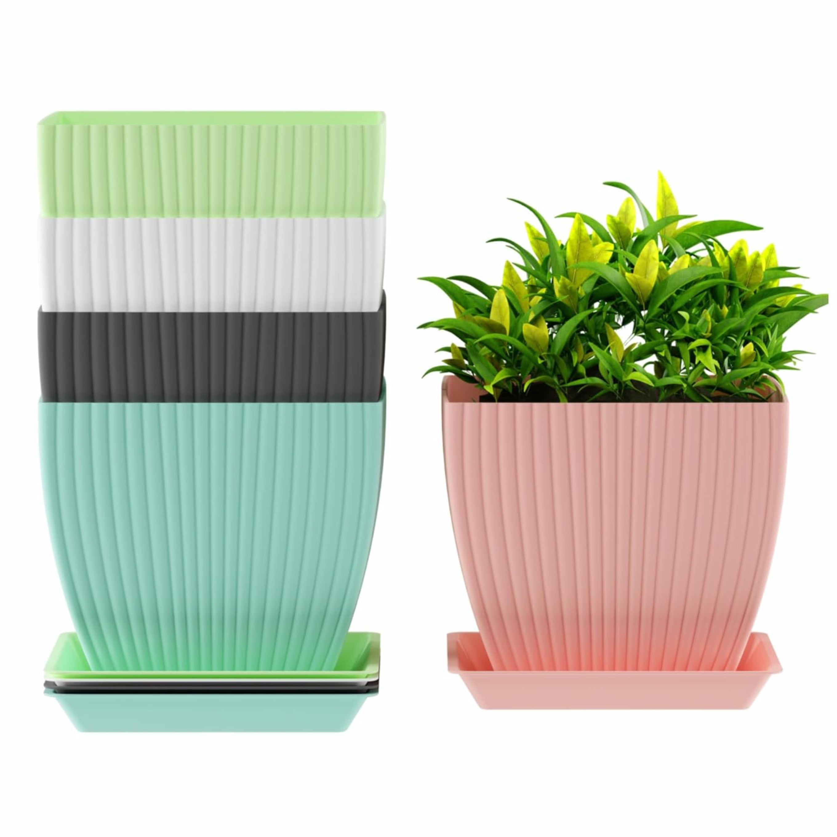 Set of 5 Plastic Round Flower Pots for Home Planters/Terrace, Garden/Suitable for Home Indoor & Outdoor/Gardening Pots for Plants/Plant pots for Balcony (Square, Baby Pink)