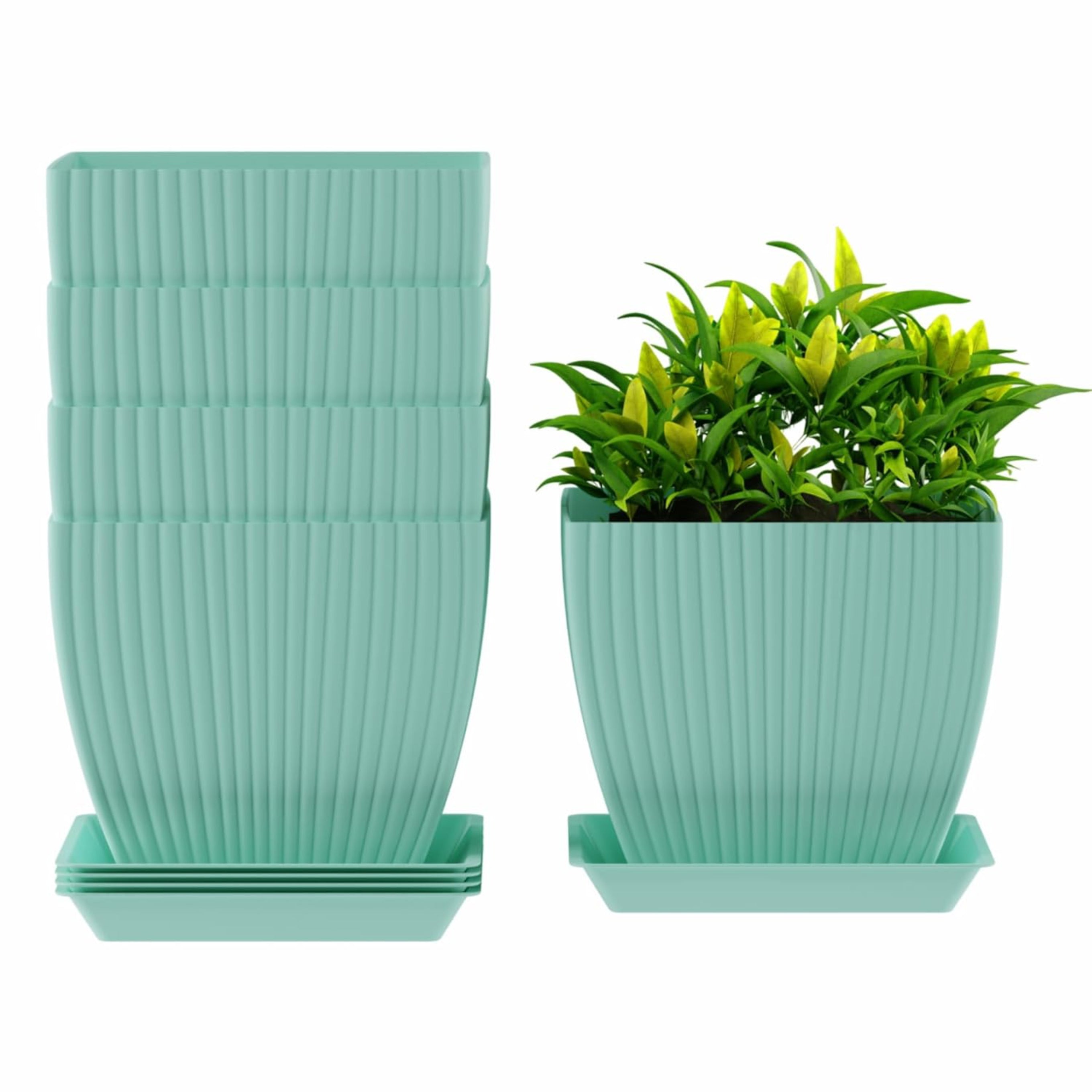 Set of 5 Plastic Round Flower Pots for Home Planters/Terrace, Garden/Suitable for Home Indoor & Outdoor/Gardening Pots for Plants/Plant pots for Balcony (Square, Baby Pink)