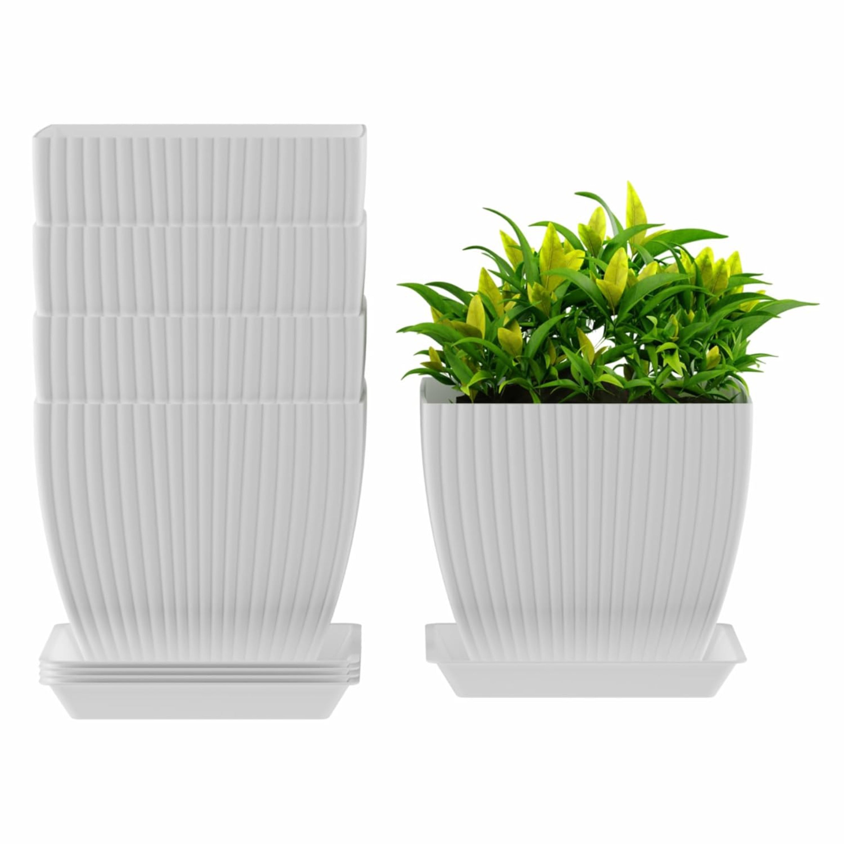 Set of 5 Plastic Round Flower Pots for Home Planters/Terrace, Garden/Suitable for Home Indoor & Outdoor/Gardening Pots for Plants/Plant pots for Balcony (Square, Baby Pink)