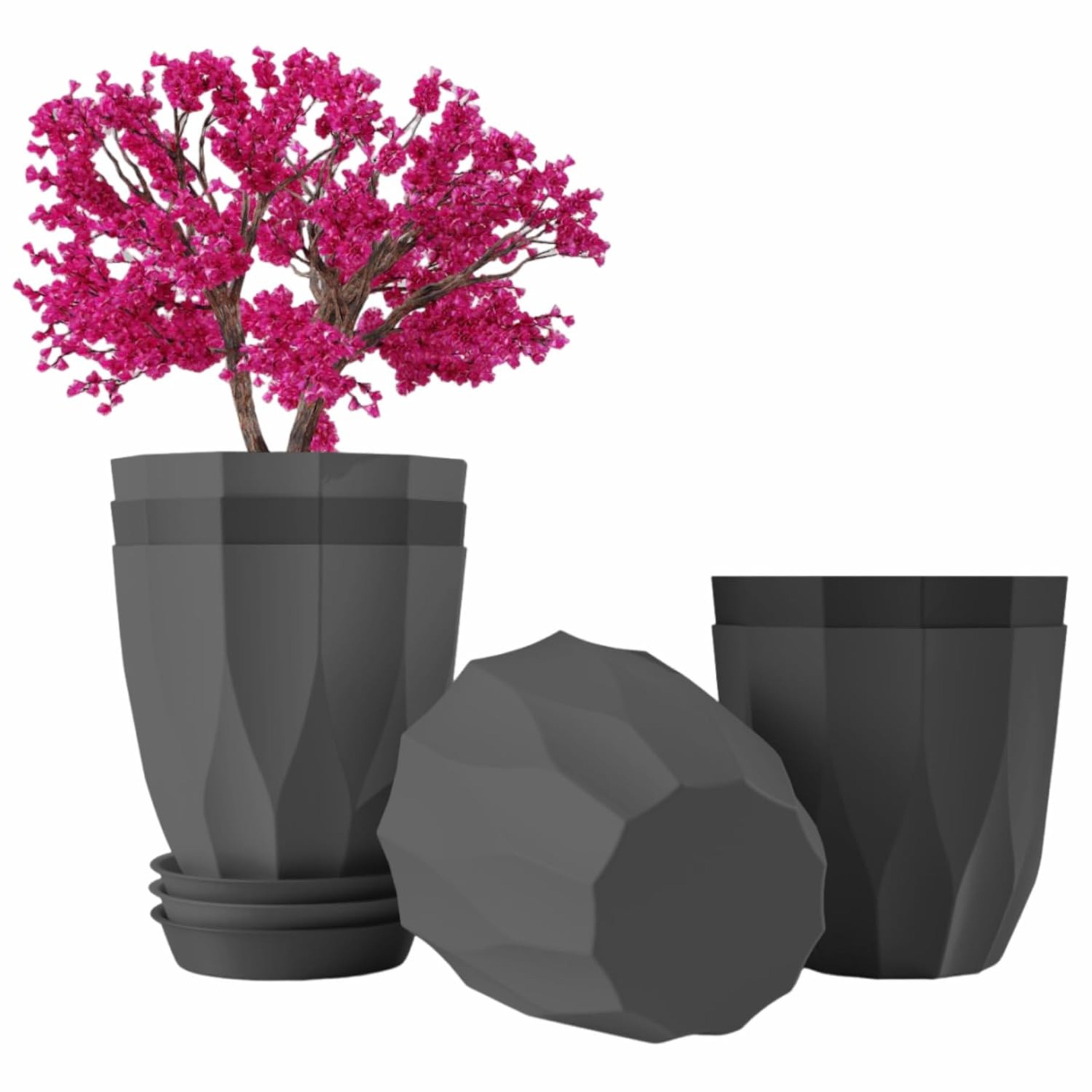 Set of 5 Plastic Round Flower Pots for Home Planters/Terrace, Garden/Suitable for Home Indoor & Outdoor/Gardening Pots for Plants/Plant pots for Balcony (ARO, Baby Pink)