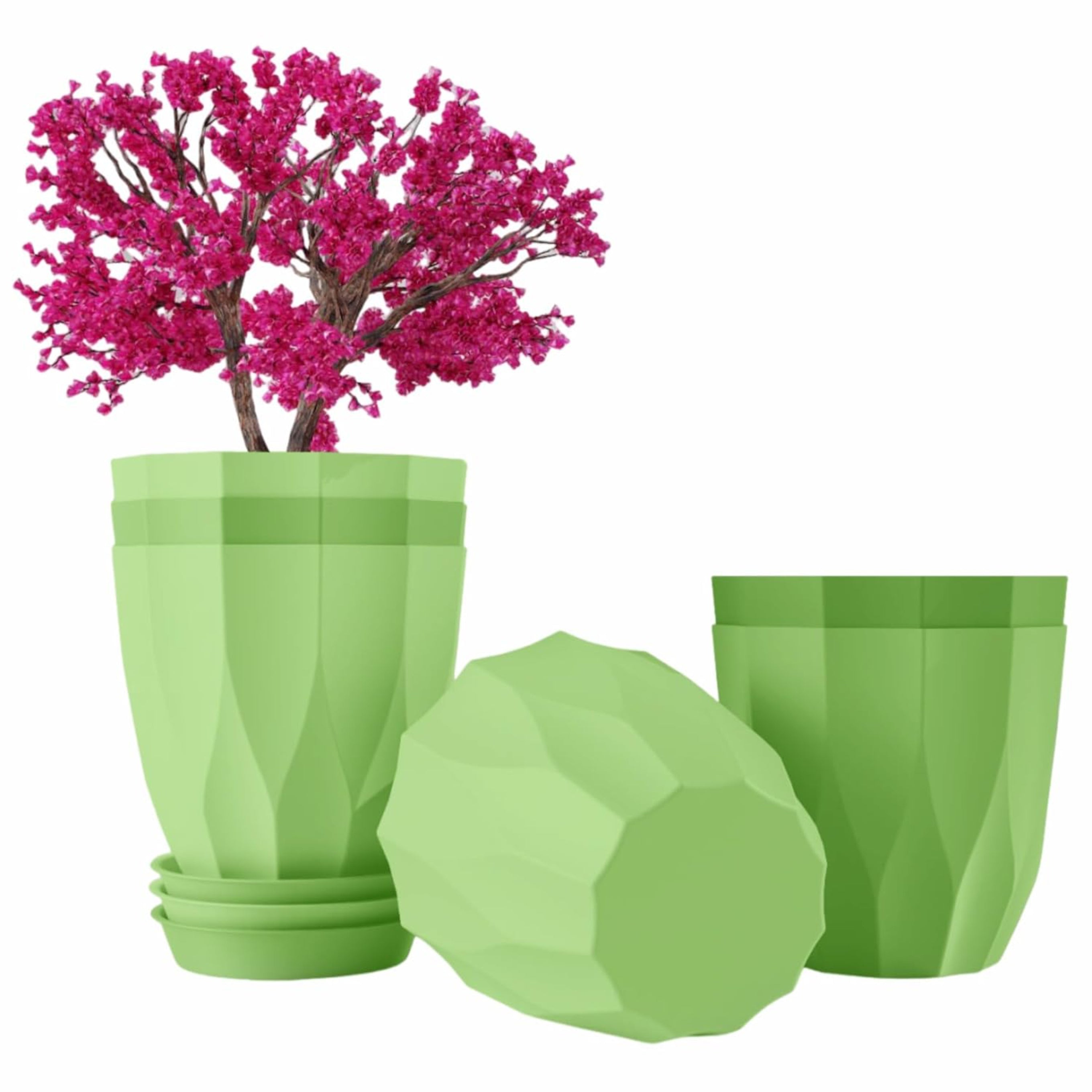 Set of 5 Plastic Round Flower Pots for Home Planters/Terrace, Garden/Suitable for Home Indoor & Outdoor/Gardening Pots for Plants/Plant pots for Balcony (ARO, Baby Pink)