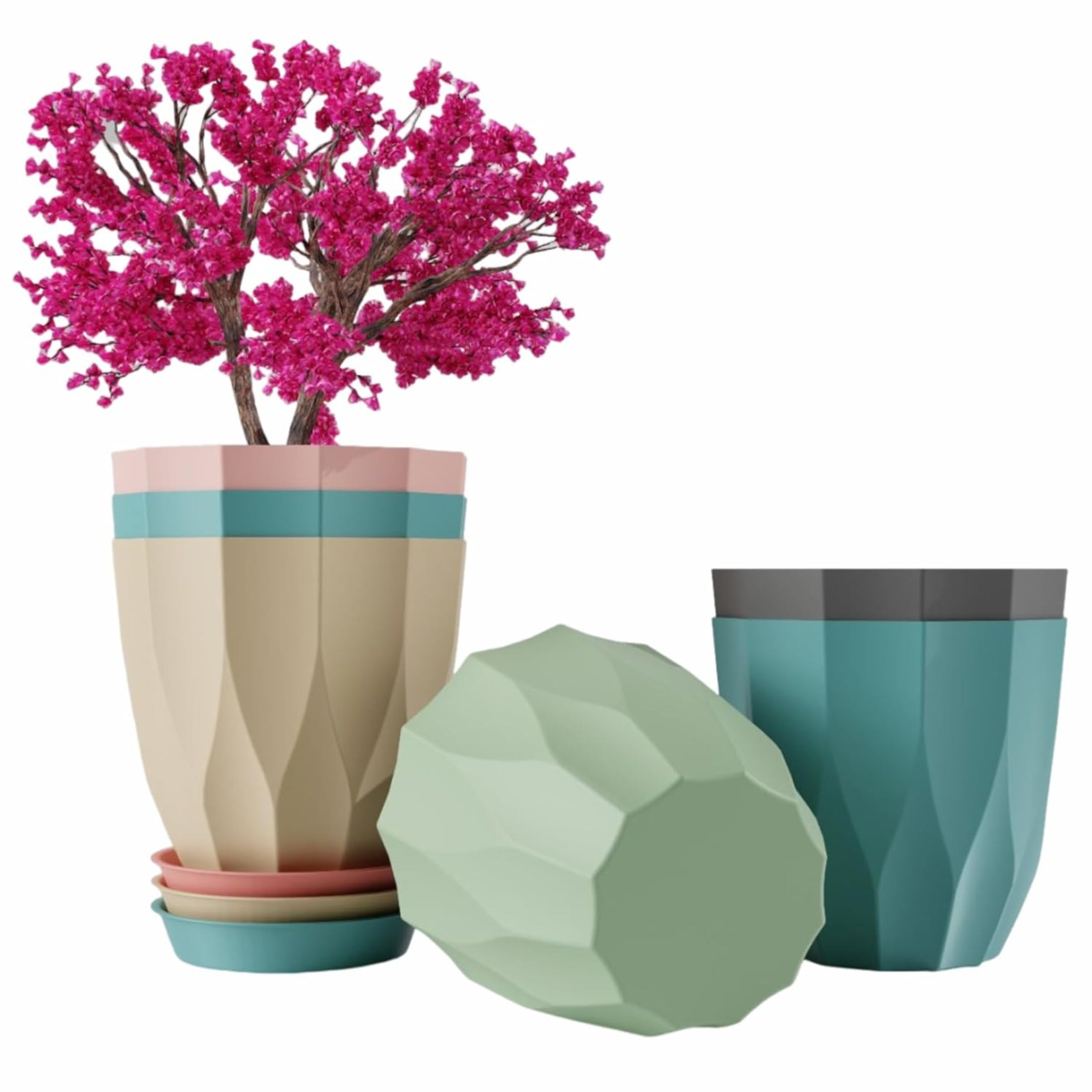 Set of 5 Plastic Round Flower Pots for Home Planters/Terrace, Garden/Suitable for Home Indoor & Outdoor/Gardening Pots for Plants/Plant pots for Balcony (ARO, Baby Pink)