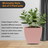 Set of 5 Plastic Round Flower Pots for Home Planters/Terrace, Garden/Suitable for Home Indoor & Outdoor/Gardening Pots for Plants/Plant pots for Balcony (Square, Baby Pink)