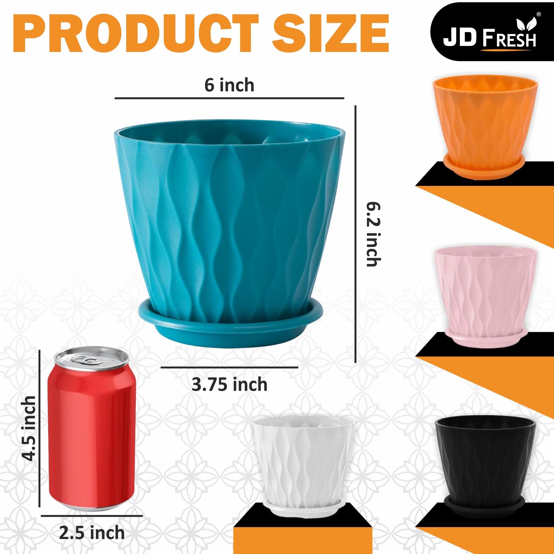 Set of 5 Plastic Round Flower Pots for Home Planters/Terrace, Garden/Suitable for Home Indoor & Outdoor/Gardening Pots for Plants/Plant pots for Balcony (Wave, Baby Pink)