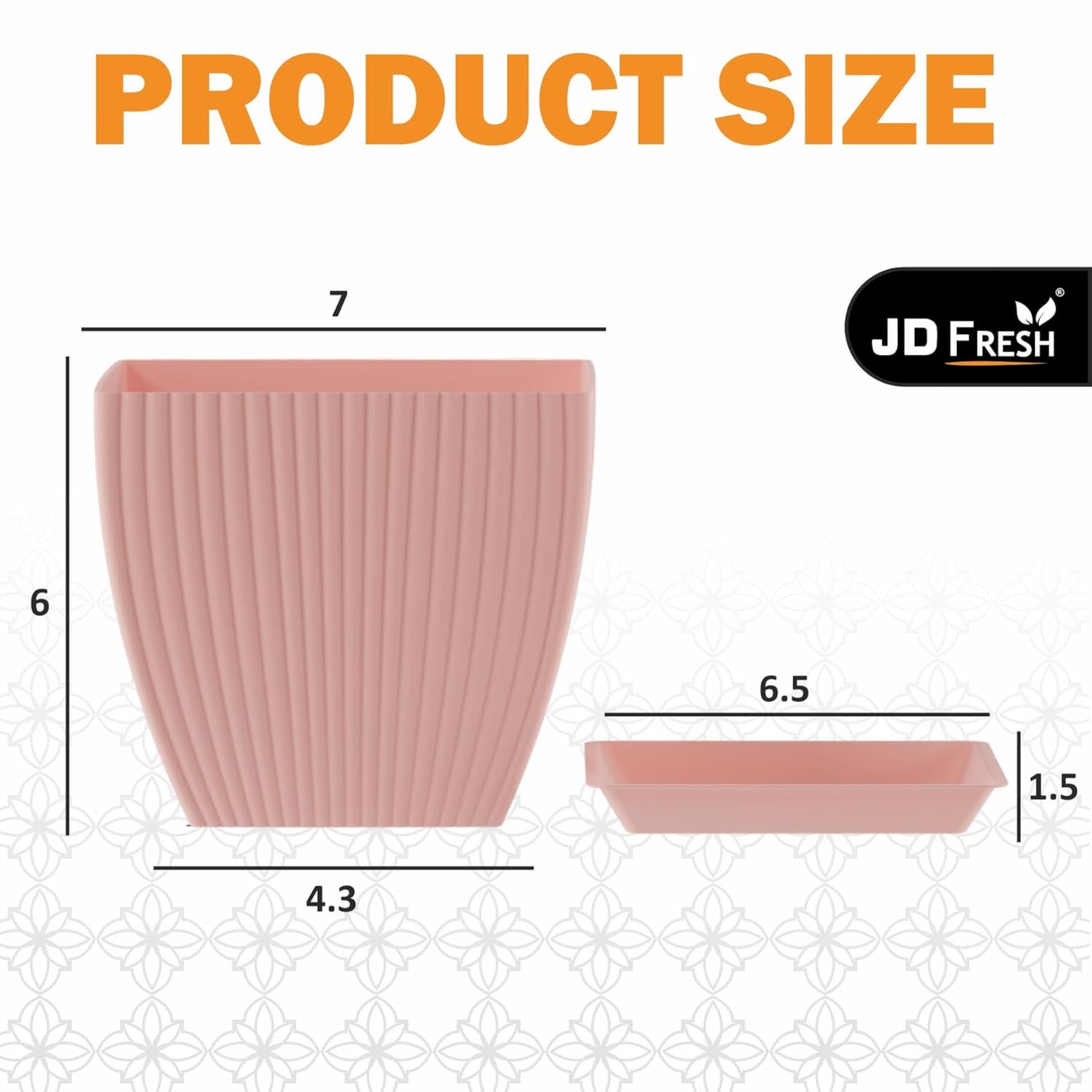 Set of 5 Plastic Round Flower Pots for Home Planters/Terrace, Garden/Suitable for Home Indoor & Outdoor/Gardening Pots for Plants/Plant pots for Balcony (Square, Baby Pink)
