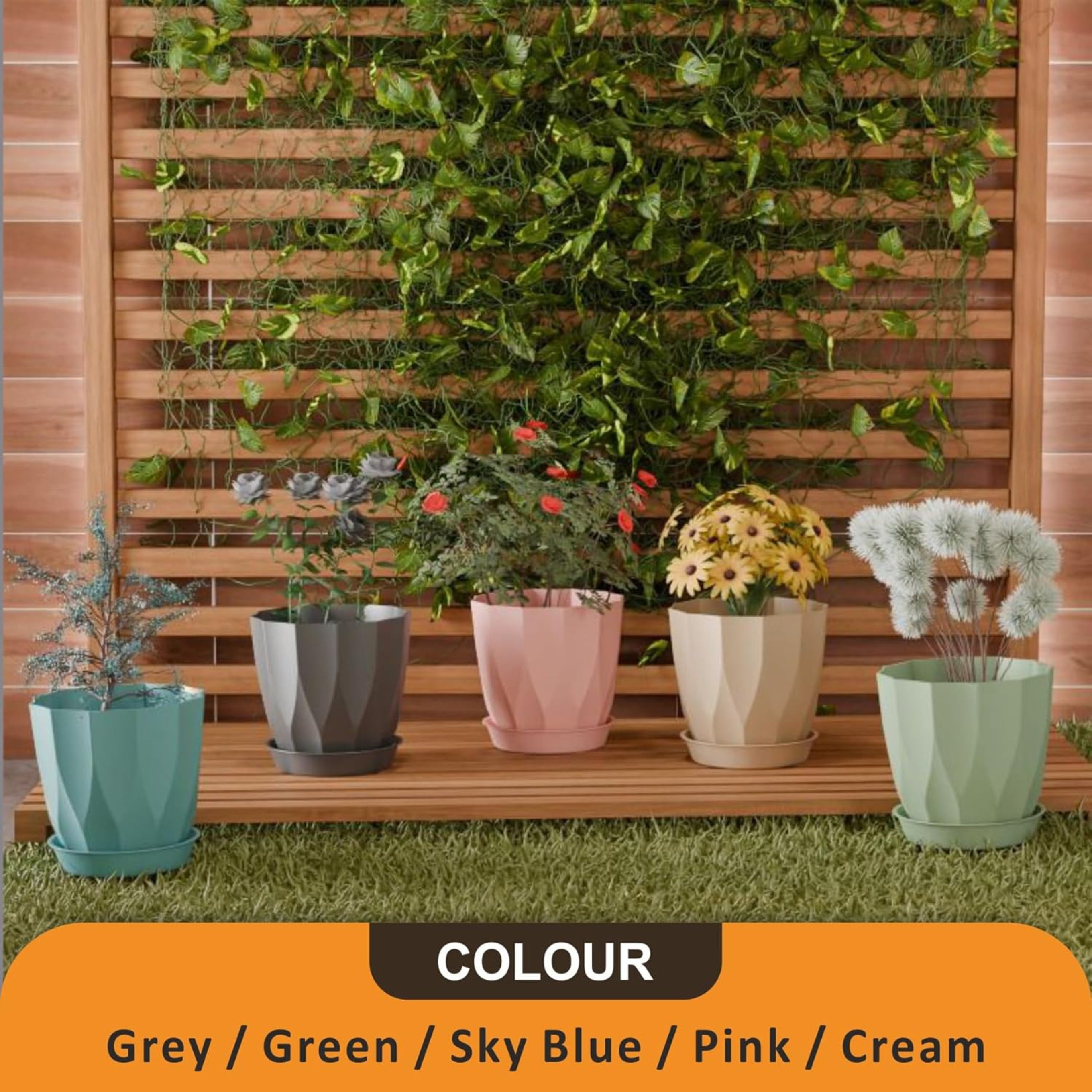 Set of 5 Plastic Round Flower Pots for Home Planters/Terrace, Garden/Suitable for Home Indoor & Outdoor/Gardening Pots for Plants/Plant pots for Balcony (ARO, Baby Pink)