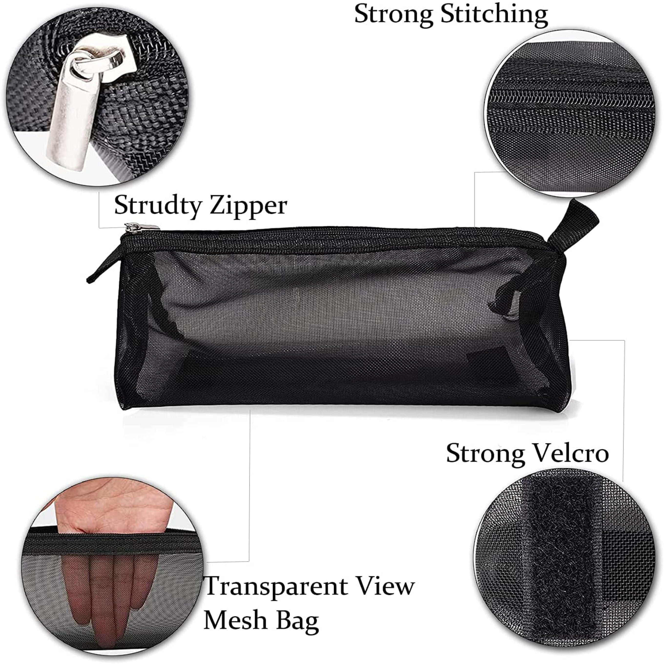 4 in 1 Large Cosmetic Mesh Bag/Toiletry Pouch for Men and Women/Makeup Organizer/Portable Travel Bag/Makeup Essentials(Black)