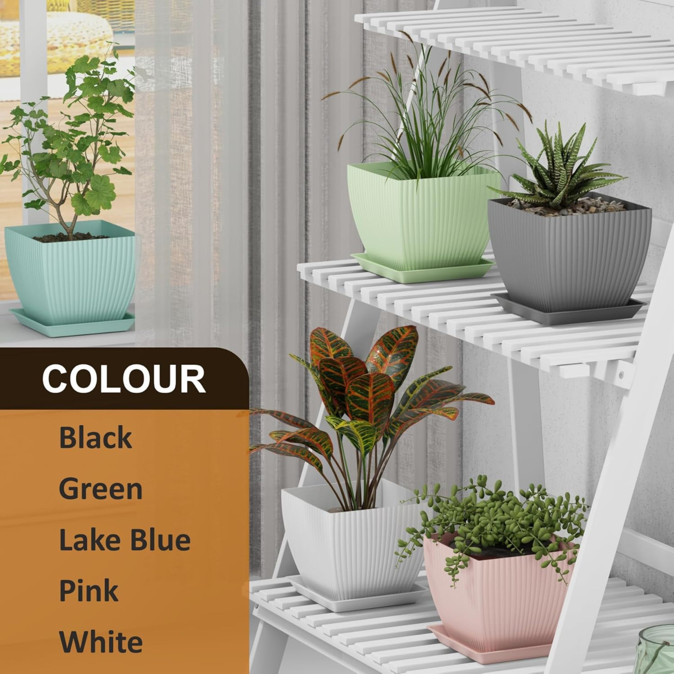 Set of 5 Plastic Round Flower Pots for Home Planters/Terrace, Garden/Suitable for Home Indoor & Outdoor/Gardening Pots for Plants/Plant pots for Balcony (Square, Baby Pink)