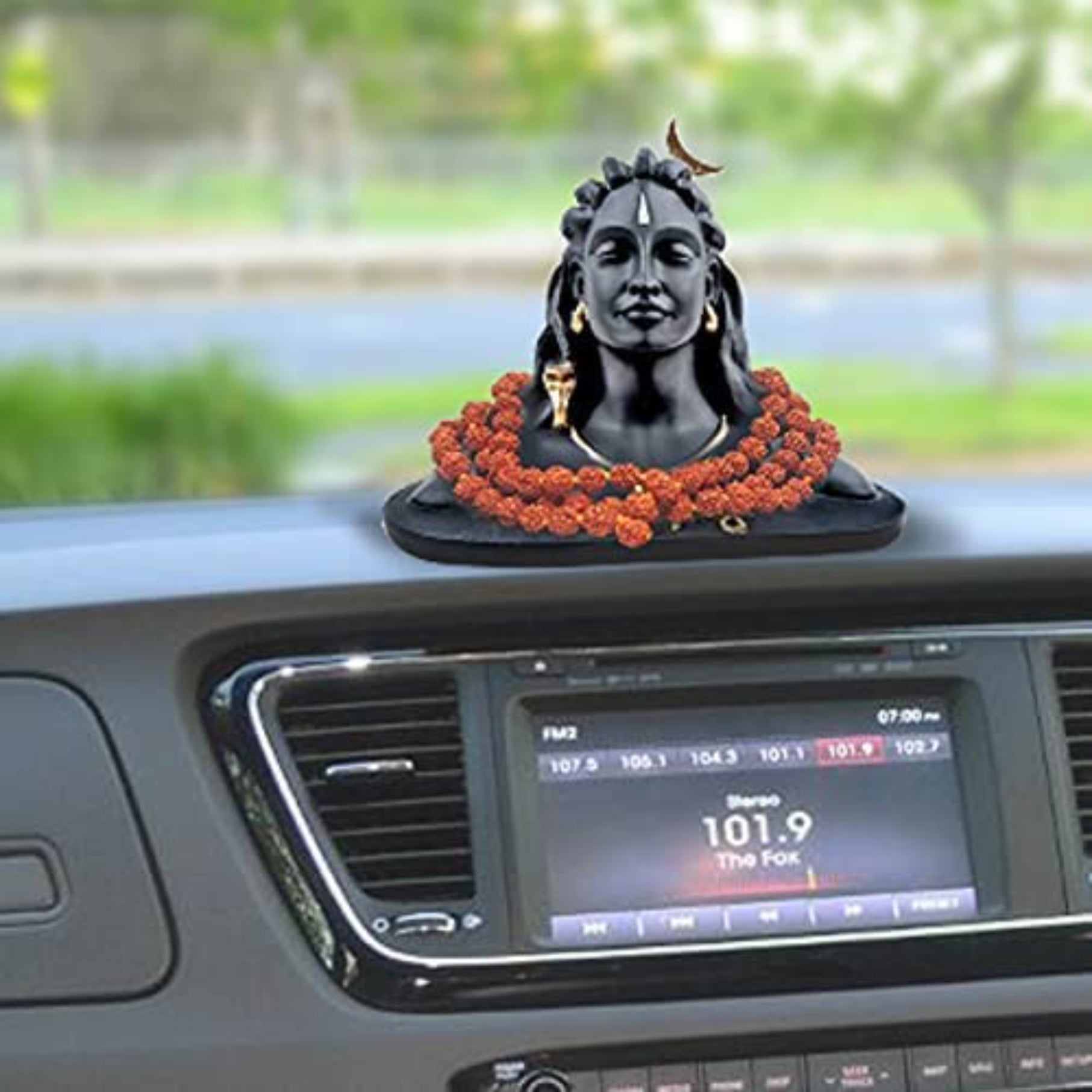Adiyogi Statue with Rudraksh Mala/Resin Car Dashboard Idols/Lord Shiva for Pooja/Shivratri Gift/Decor/Shiv Murti/Mahadev Statues/Decorative Items for Home/Office(Black)