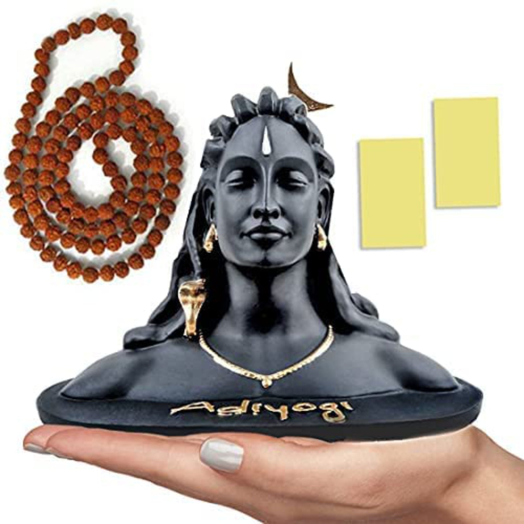 Adiyogi Statue with Rudraksh Mala/Resin Car Dashboard Idols/Lord Shiva for Pooja/Shivratri Gift/Decor/Shiv Murti/Mahadev Statues/Decorative Items for Home/Office(Black)