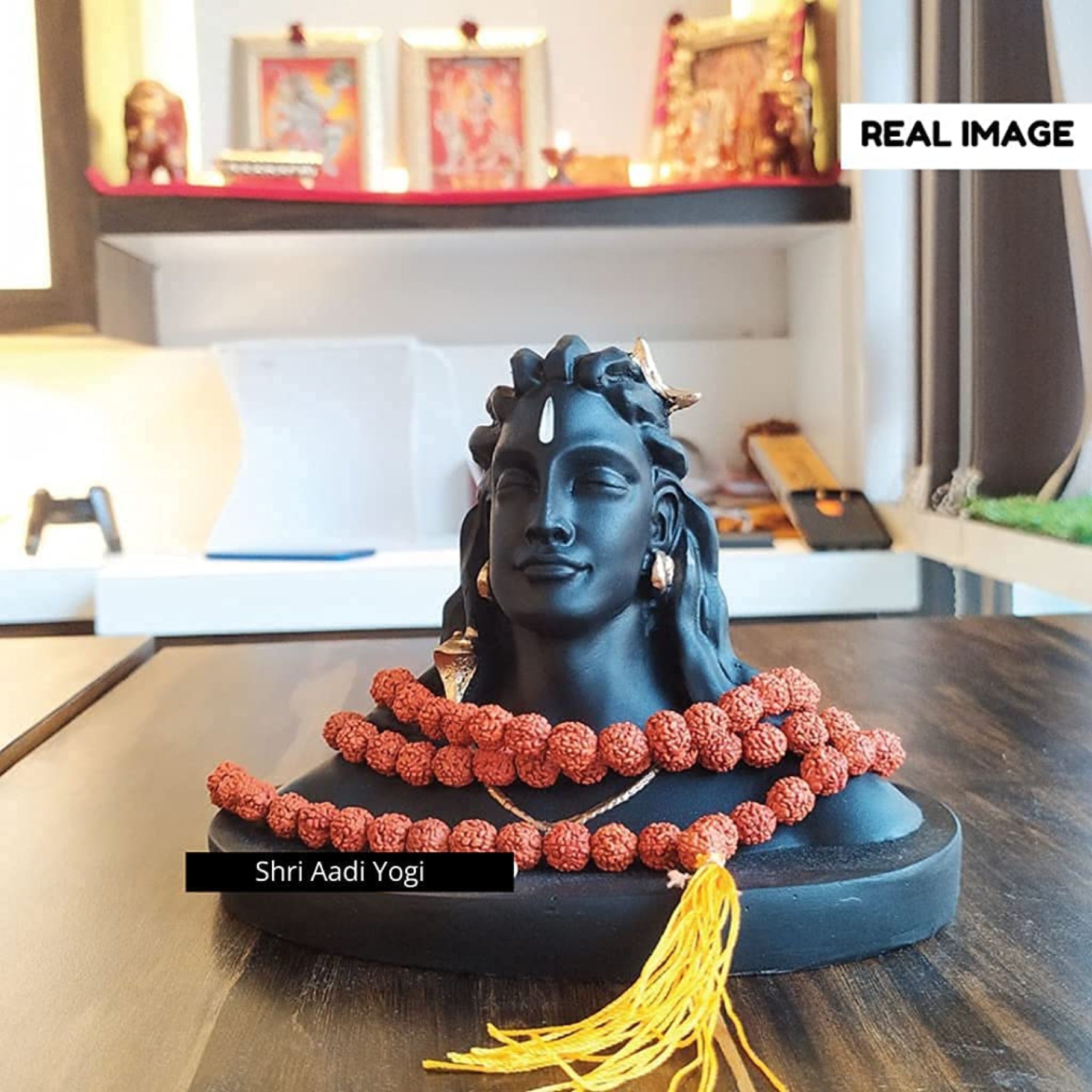 Adiyogi Statue with Rudraksh Mala/Resin Car Dashboard Idols/Lord Shiva for Pooja/Shivratri Gift/Decor/Shiv Murti/Mahadev Statues/Decorative Items for Home/Office(Black)