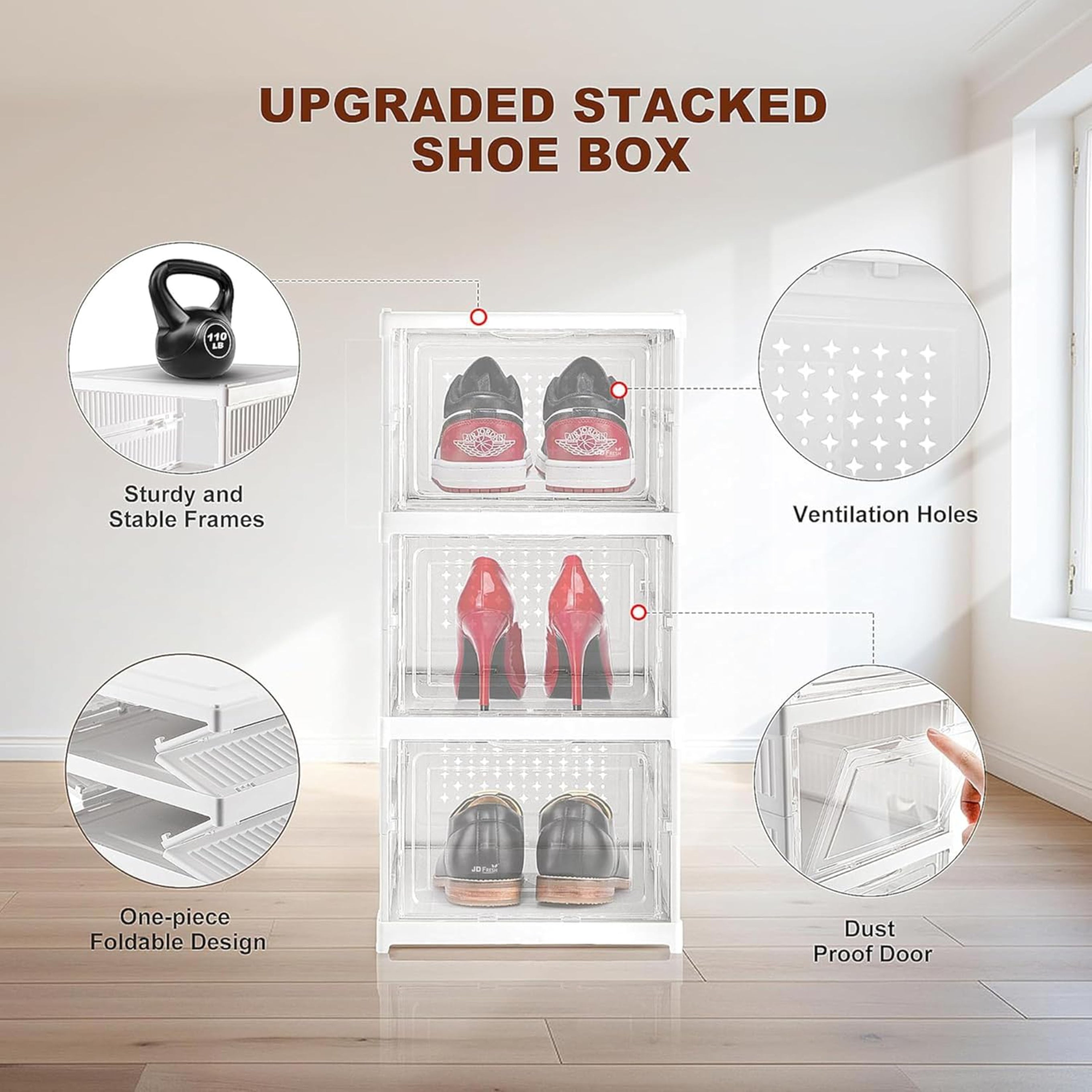 Foldable Transparent Cupboard Organizer for Clothes/Versatile and Sturdy Almirah for Clothes/Shoes/Books/Storage Organizer/Closet for Bedroom/Living Room/Laundry Room/Study(White)