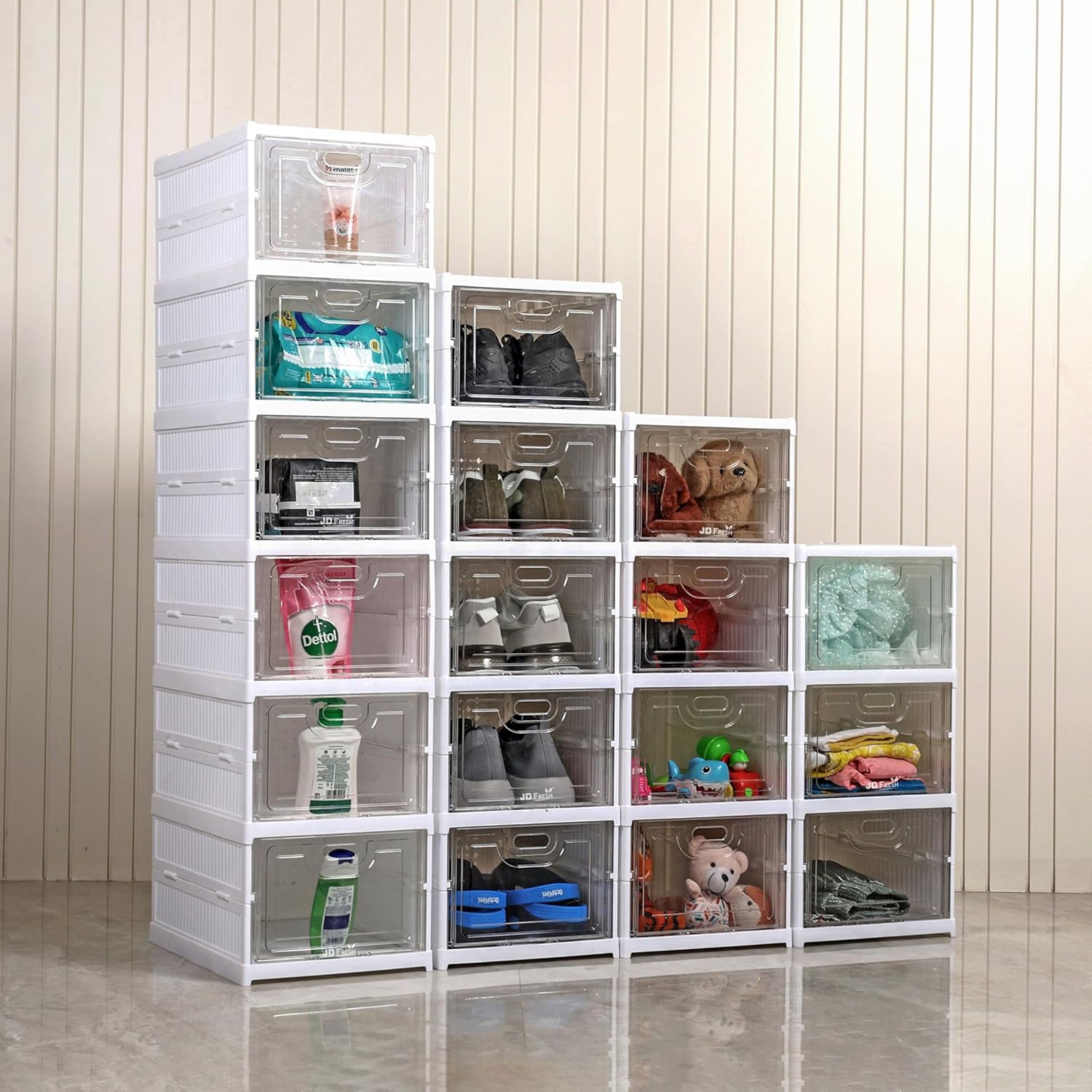 Foldable Transparent Cupboard Organizer for Clothes/Versatile and Sturdy Almirah for Clothes/Shoes/Books/Storage Organizer/Closet for Bedroom/Living Room/Laundry Room/Study(White)