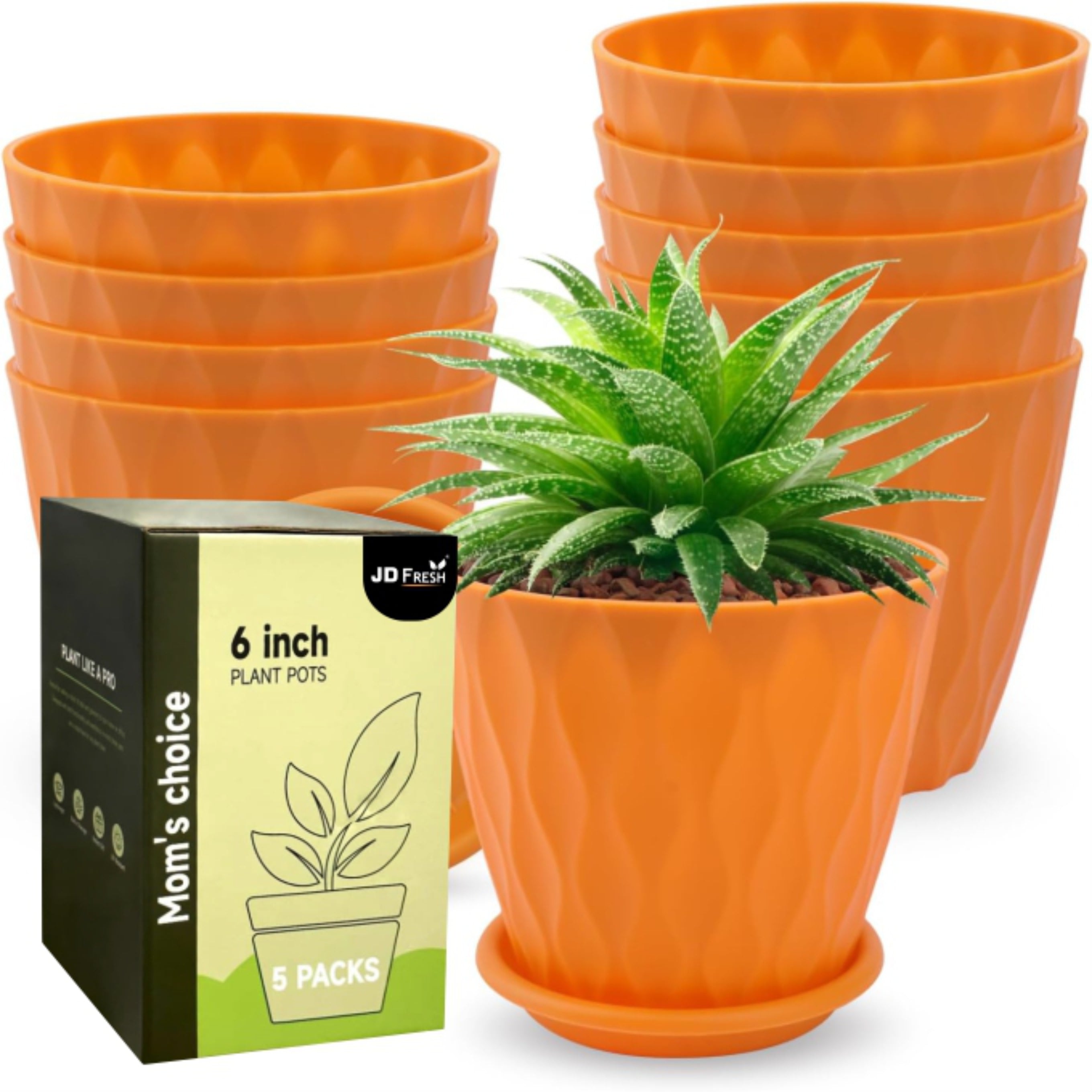 Set of 5 Plastic Round Flower Pots for Home Planters/Terrace, Garden/Suitable for Home Indoor & Outdoor/Gardening Pots for Plants/Plant pots for Balcony (Wave, Baby Pink)