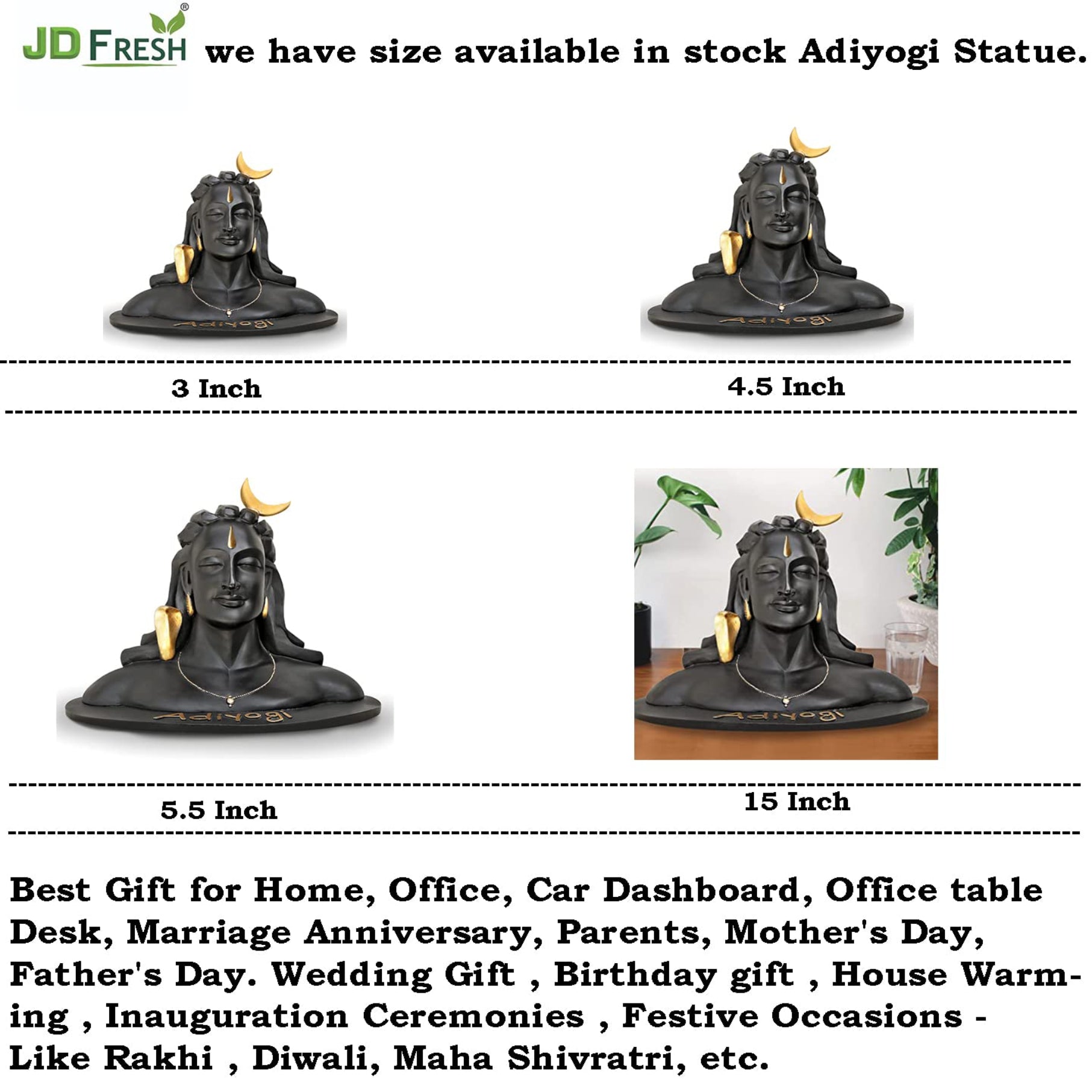 Adiyogi Statue with Rudraksh Mala/Resin Car Dashboard Idols/Lord Shiva for Pooja/Shivratri Gift/Decor/Shiv Murti/Mahadev Statues/Decorative Items for Home/Office(Black)