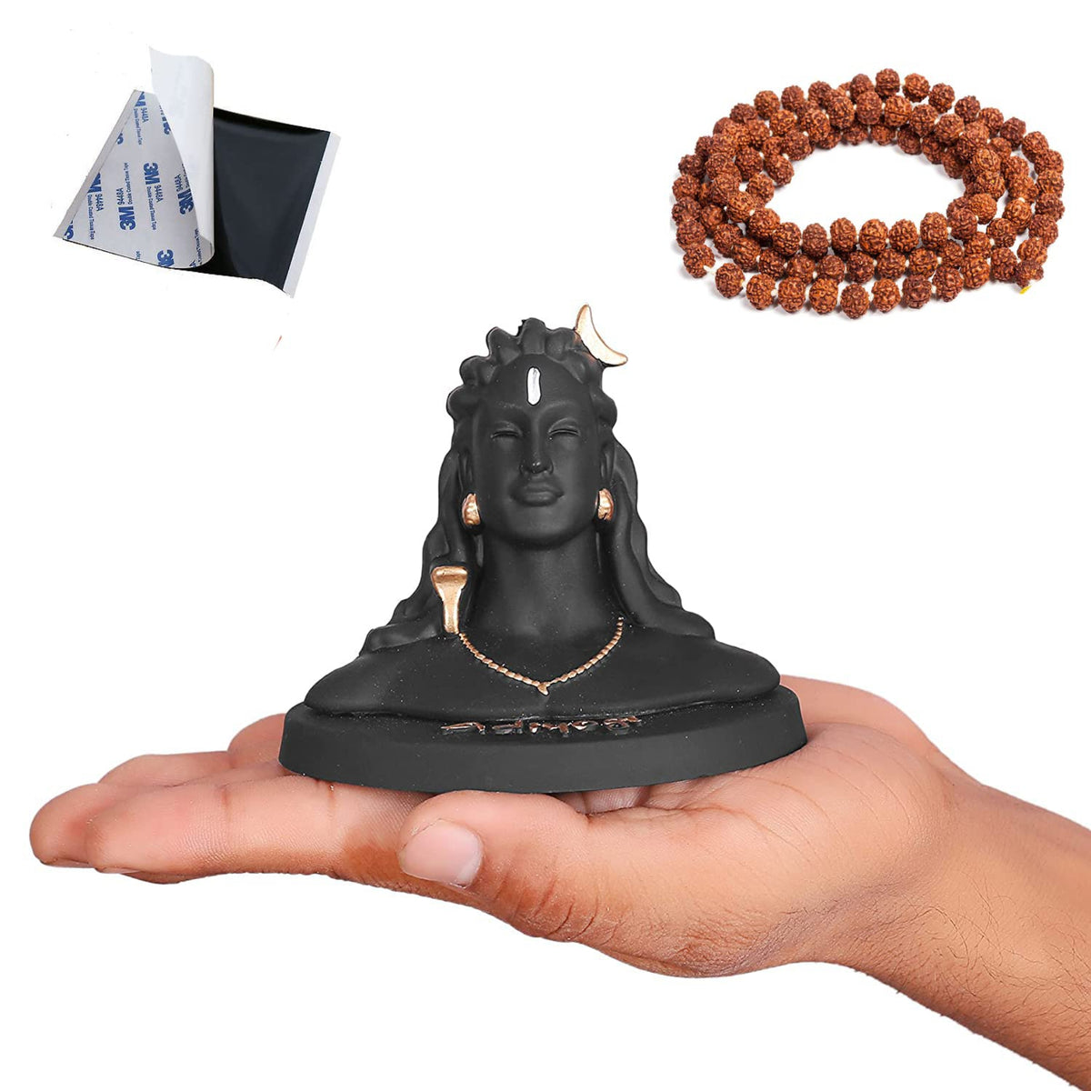 Adiyogi Statue with Rudraksh Mala/Resin Car Dashboard Idols/Lord Shiva for Pooja/Shivratri Gift/Decor/Shiv Murti/Mahadev Statues/Decorative Items for Home/Office(Black)