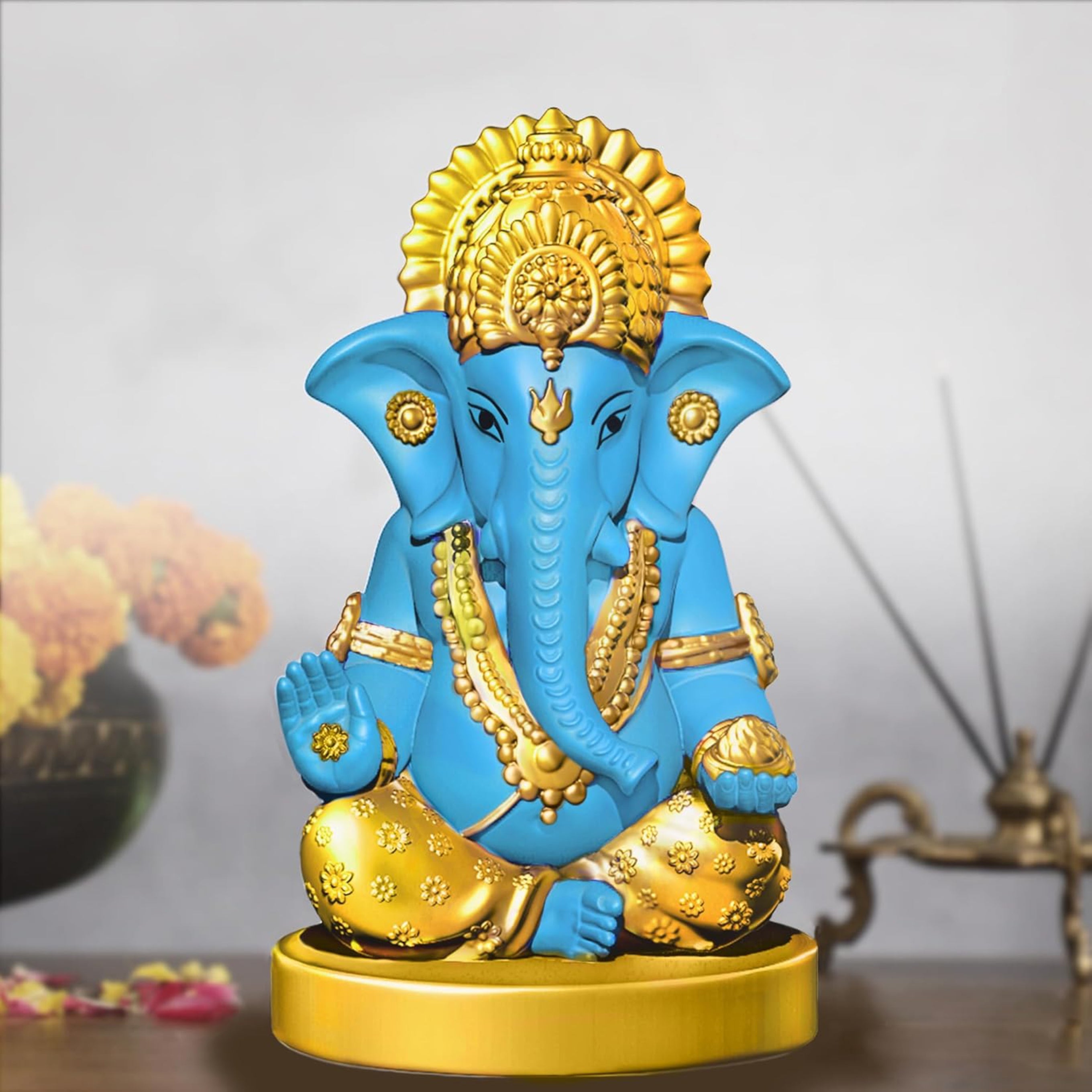 Ganesh Idol for Home/God Idols/Ganpati Murti/Ganesh Ji for Puja/Car Dashboard/Home/Office/Living Room/Decorative Items/Home Decor(Orange)