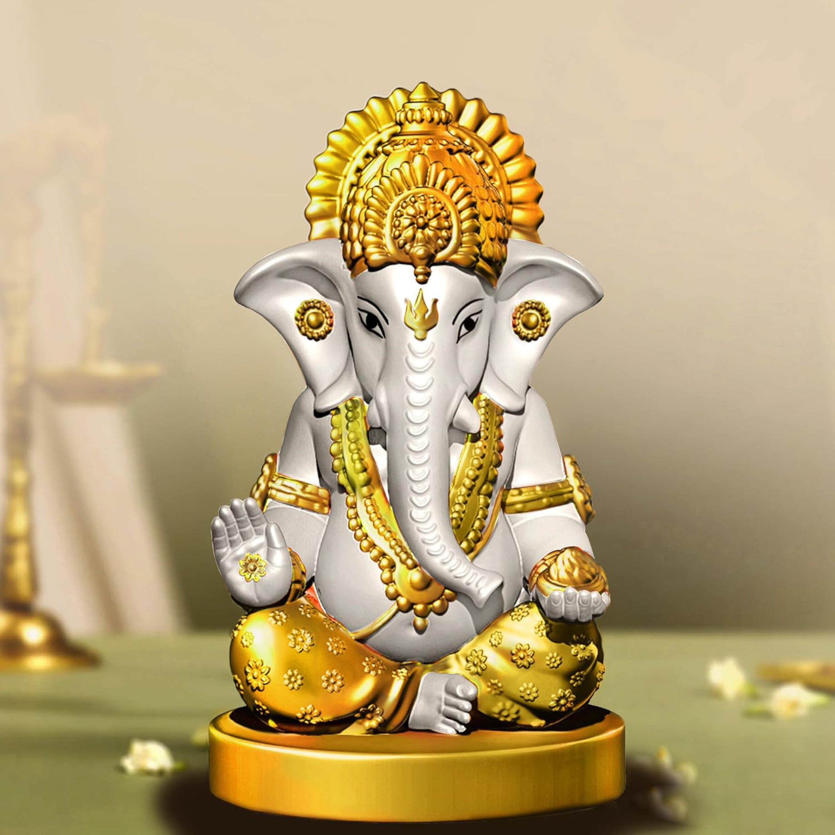 Ganesh Idol for Home/God Idols/Ganpati Murti/Ganesh Ji for Puja/Car Dashboard/Home/Office/Living Room/Decorative Items/Home Decor(Orange)