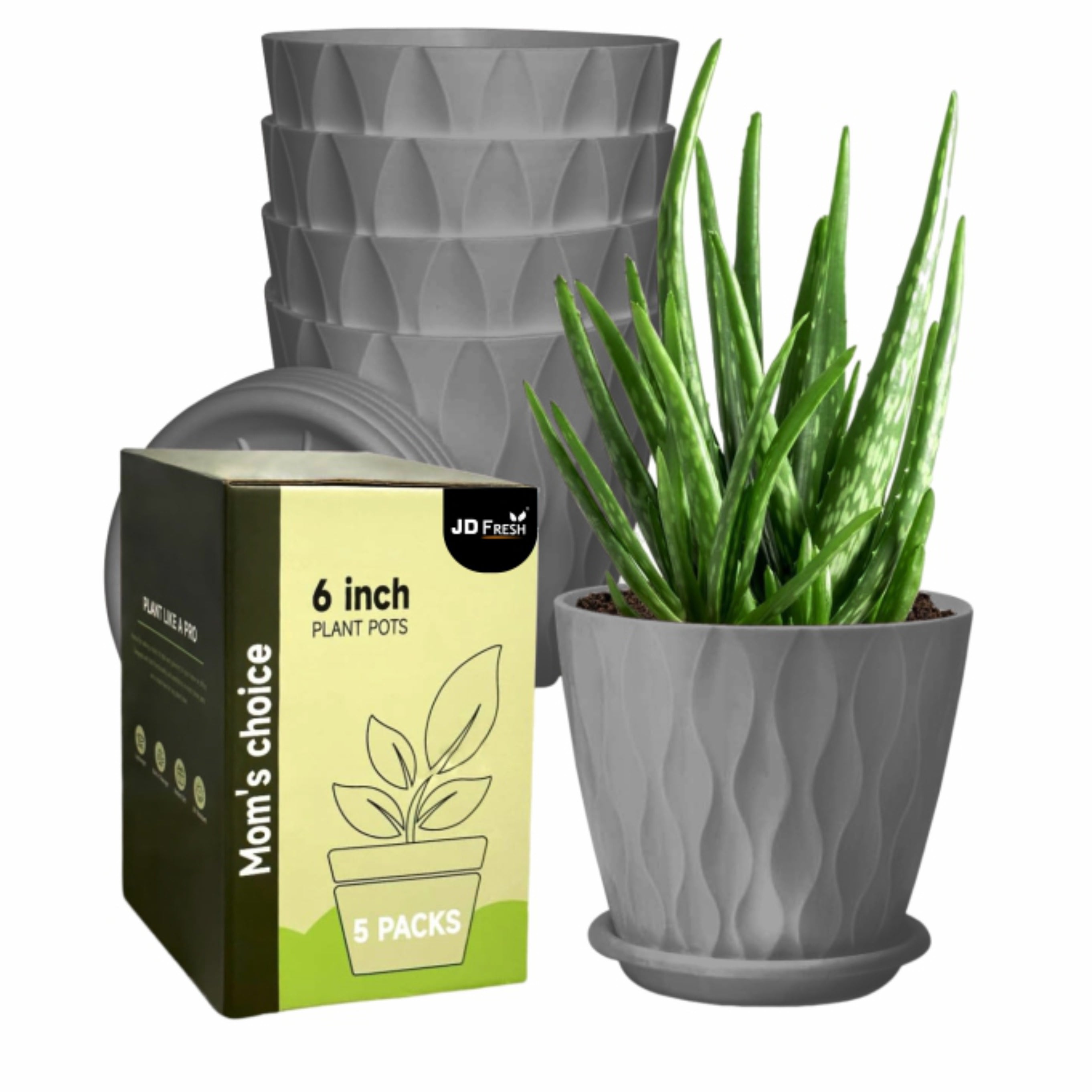 Set of 5 Plastic Round Flower Pots for Home Planters/Terrace, Garden/Suitable for Home Indoor & Outdoor/Gardening Pots for Plants/Plant pots for Balcony (Wave, Baby Pink)