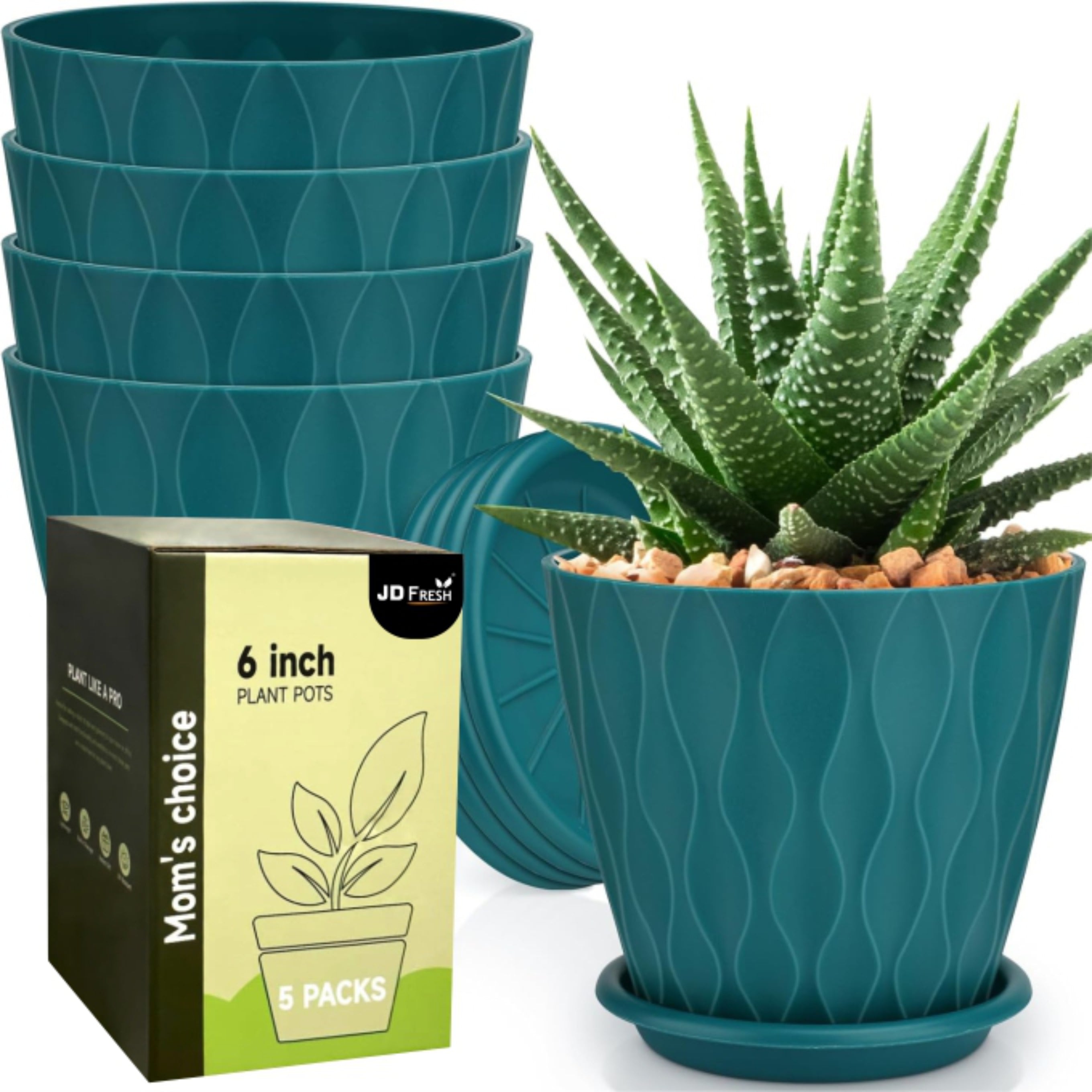 Set of 5 Plastic Round Flower Pots for Home Planters/Terrace, Garden/Suitable for Home Indoor & Outdoor/Gardening Pots for Plants/Plant pots for Balcony (Wave, Baby Pink)