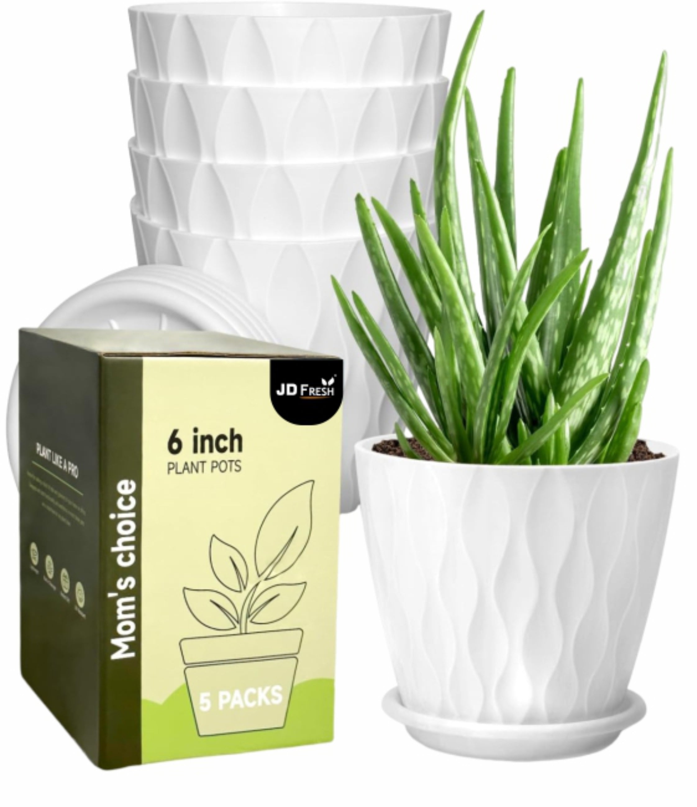 Set of 5 Plastic Round Flower Pots for Home Planters/Terrace, Garden/Suitable for Home Indoor & Outdoor/Gardening Pots for Plants/Plant pots for Balcony (Wave, Baby Pink)