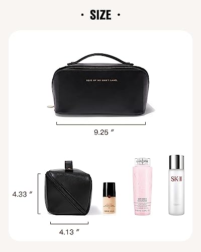 JD FRESH Leather Makeup Organizer Bag/Pouches for Women/Large Cosmetic Pouch with Partition and Carry Strap/Portable Toiletry-Vanity Bags/Multifunctional Makeup Bag for Travel