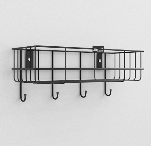 JD FRESH Steel Self-Adhesive Multipurpose Bathroom Shelf with Hooks Accessories-Wall,Adhesive Shower Caddy/Storage Organizer