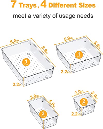 JD FRESH Drawer Storage Organizer Tray Set (7 PCs), Makeup Organizer, Desk Drawer Divider Organizer, Plastic Acrylic Multi Storage Drawer Organizer Tray