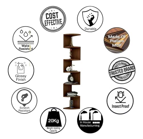 JD FRESH Wooden Wall Shelves | Corner Hanging Shelf for Living Room Stylish | Zig Zag Home Decor Floating Display Rack Storage Organizer with Finish