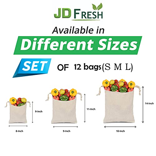 JD Fresh 100% Cotton Reusable Fridge Storage Bags for Vegetables and Fruits an other Multipurpose Eco Friendly Bags