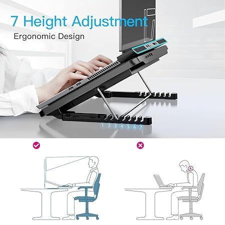 JD FRESH Laptop Cooling Pad with Mobile Stand and Two Big Quiet Cooling Fan, Laptop Cooler Stand with 7 Height Adjustable,for Laptop