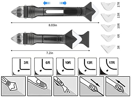 JD Fresh 5 in 1 Silicon Caulking Tool Kit (stainless steel head) Silicone Sealant Finishing Tool Grout Scraper, Reuse and Replace 5 Silicone Pads,Great Tools for Kitchen Bathroom Window,Sink Joint