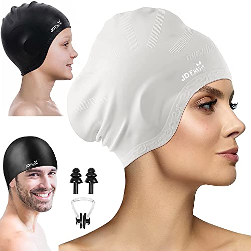 JD Fresh Swimming Cap with Ear Cover Silicone Made Waterproof Swimming Cap for Men & Women with Long Hair & Adults Color Grey
