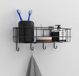 JD FRESH Steel Self-Adhesive Multipurpose Bathroom Shelf with Hooks Accessories-Wall,Adhesive Shower Caddy/Storage Organizer